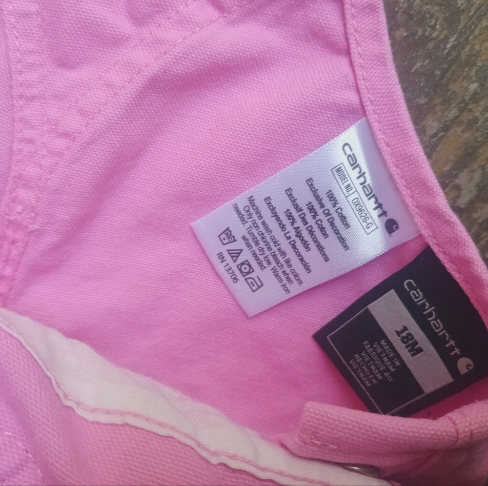 Carhartt Pink Kids Suspender Overalls Size 18 Months - Picture 6 of 8